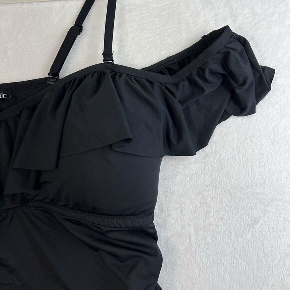 City Chic Plus S 16 Swimsuit Elba Tankini Top Off The Shoulder Ruched Black - Picture 5 of 15